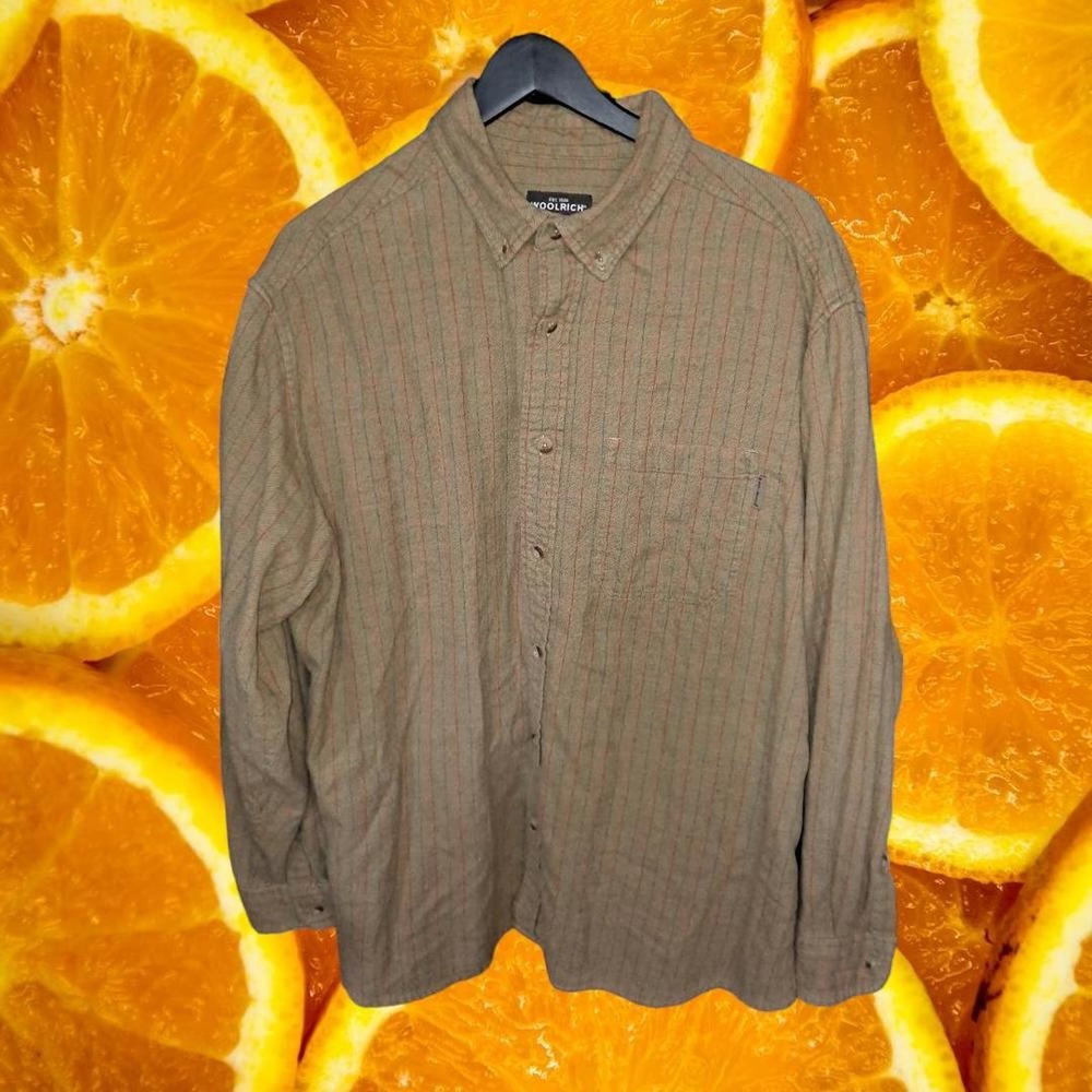 Vintage Woolrich Tan, Red and Blue Button Up Shirt 100% Cotton Size XL